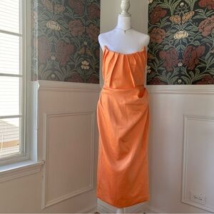 Satin Strapless Midi Pencil Cocktail Dress 🍹🍊